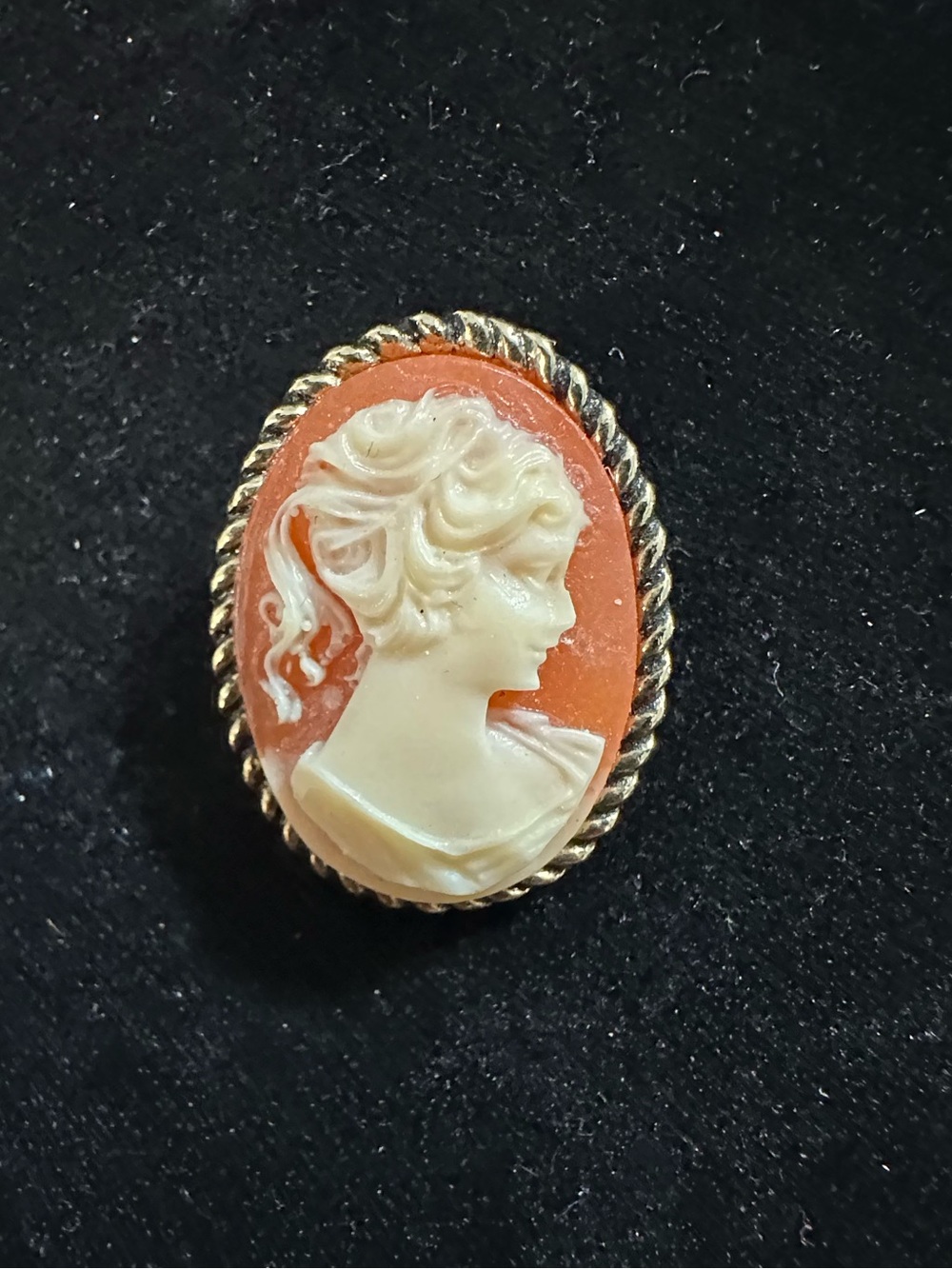494- Classic Coral Cameo Brooch Pin in Cream and Coral resin